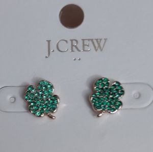 J.Crew Shamrock Four Leaf Clover Saint Patrick's Day Lucky Crystal Earrings